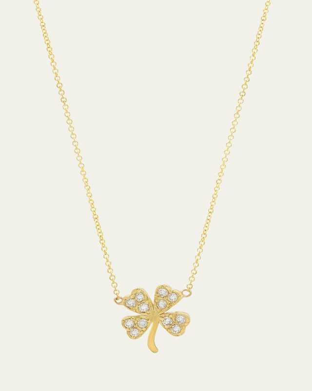 18K Yellow Gold Mini Clover Diamond Necklace